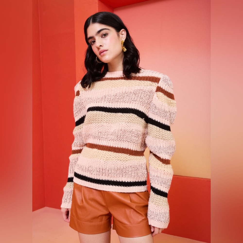 Marie Oliver Striped Sweater in Cream, Black, and Brown